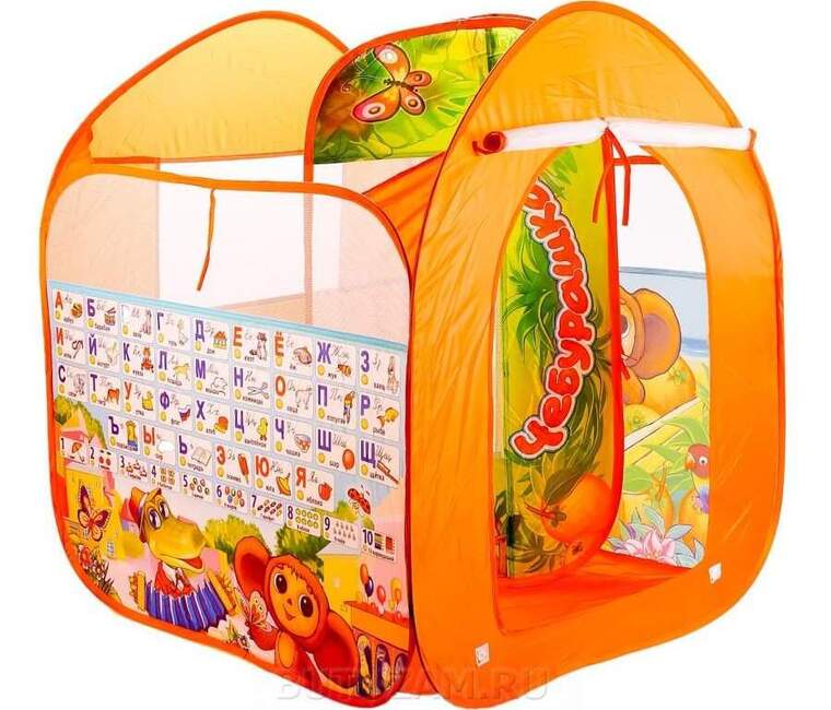 Палатка Играем вместе Чебурашка с азбукой домик в сумке GFA-0055-R, оранжевый фото