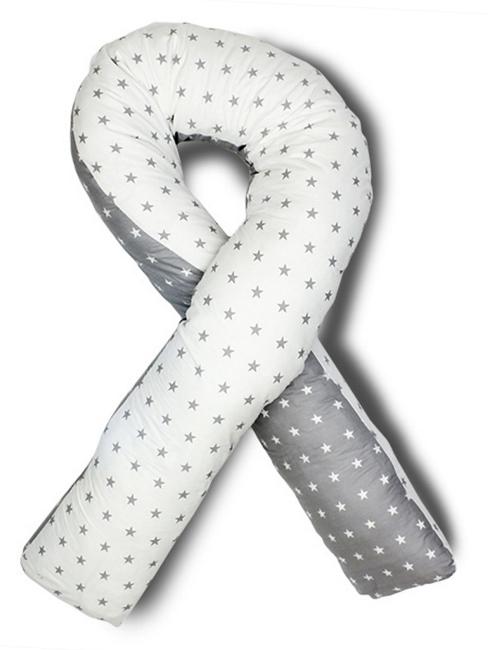 Подушка Body Pillow для беременных U холлофайбер, с наволочкой из хлопка серый в белых коронах фото
